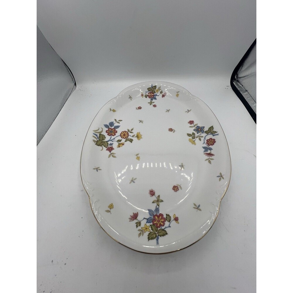 Bristol Brittney Platter Floral Red Yellow Flowers Gold Trim Japan N7440